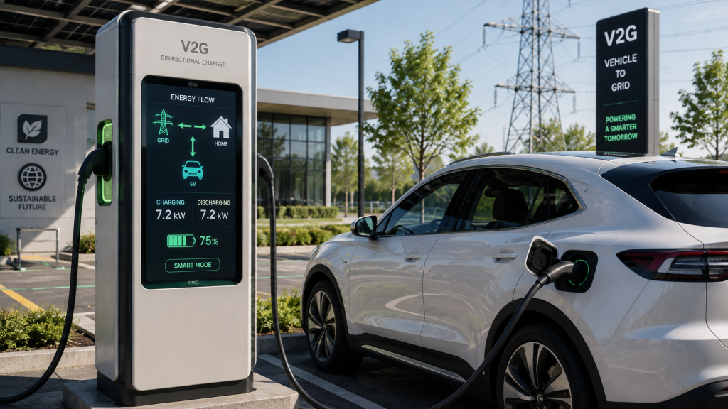 Bidirectional EV charger supporting vehicle-to-grid energy transfer